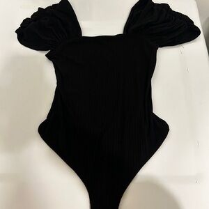 Free People Black Puff Sleeve Bodysuit